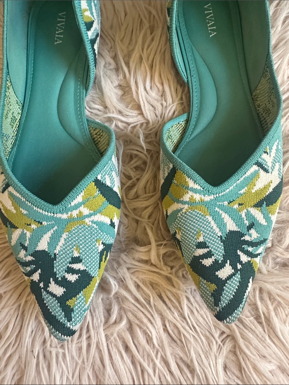 VIVAIA Teal Floral Knit Pointed Flats - Teal - Picture 2 of 6